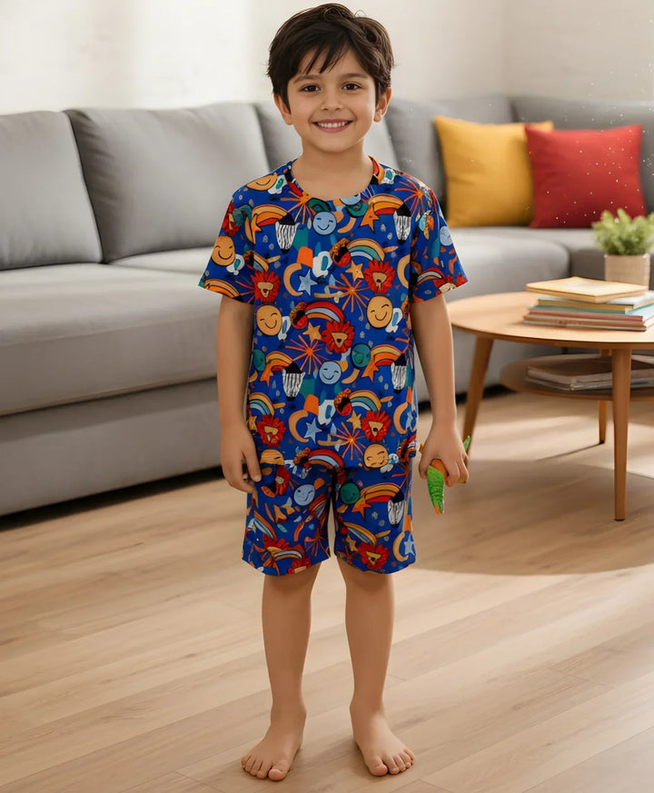 ANIMAL BLUE SLEEPWEAR SHORTS SET - BLUE - Anthrilo 