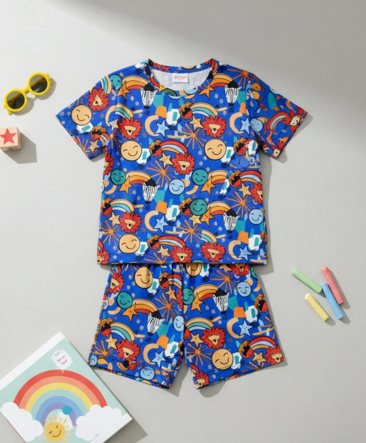 ANIMAL BLUE SLEEPWEAR SHORTS SET - BLUE - Anthrilo 