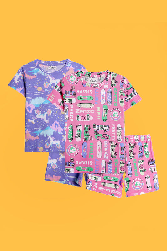 SKATE PINK AND UNICORN PLANET SLEEPWEAR SHORTS SET (PACK OF 2)