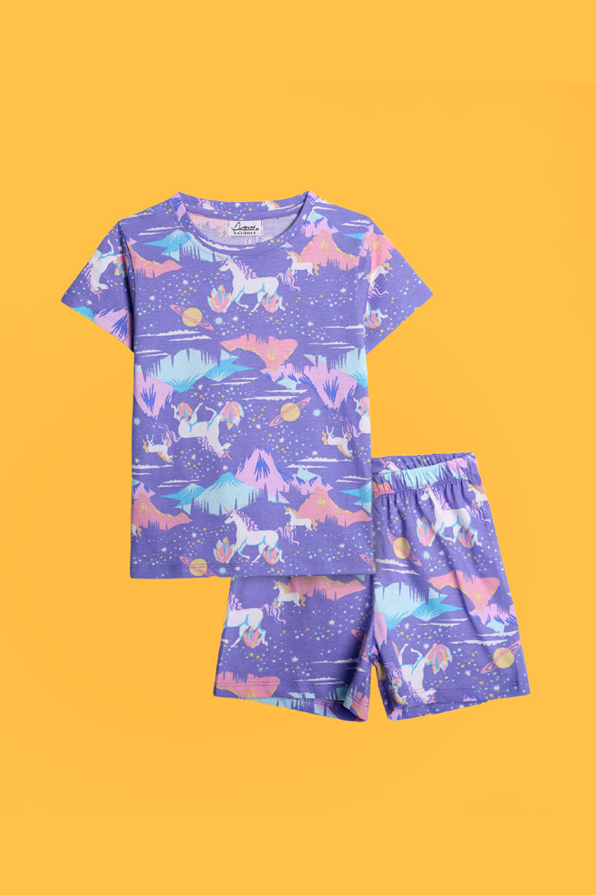 BUTTERFLY FRILL AND UNICORN PLANET SLEEPWEAR SHORTS SET (PACK OF 2) - Anthrilo India