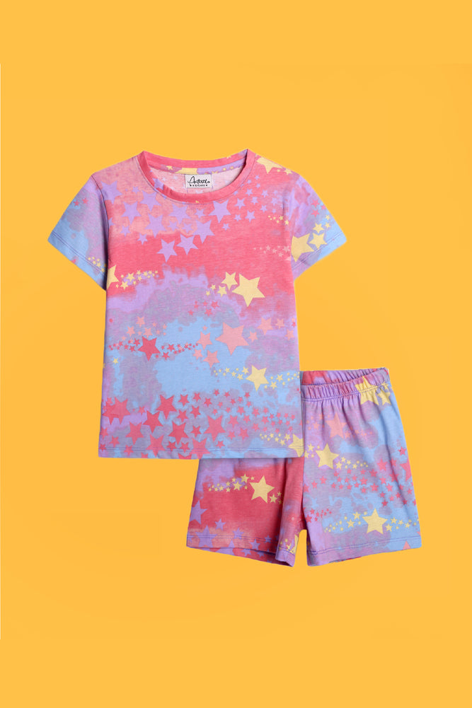 TIE DYE STAR AND SKATE PINK SLEEPWEAR SHORTS SET (PACK OF 2) - Anthrilo India