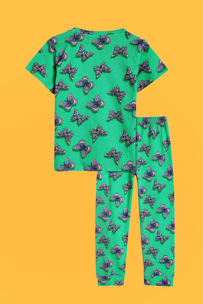 SPACE PINK AND NEW BUTTERFLY GREEN SHORTS SLEEVE PYJAMA SET (PACK OF 2) - Anthrilo India