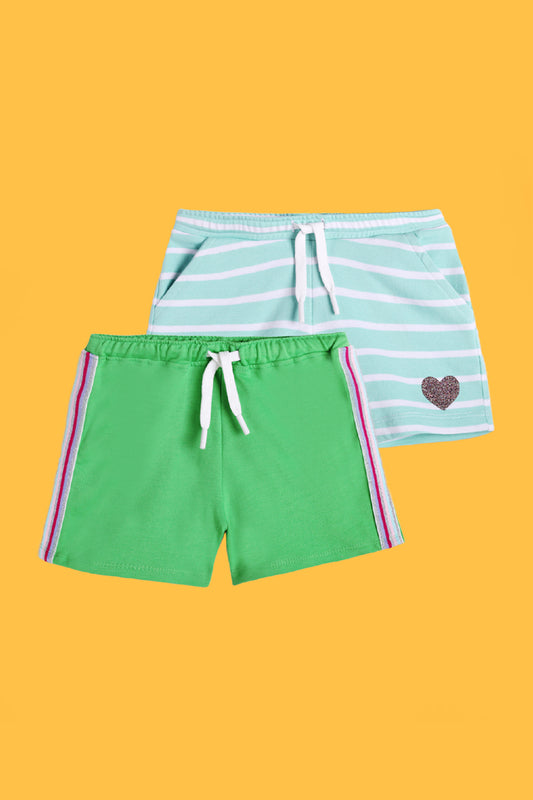 AQUA STRIPE AND GREEN SIDE TAPE SHORTS (PACK OF 2) - Anthrilo India