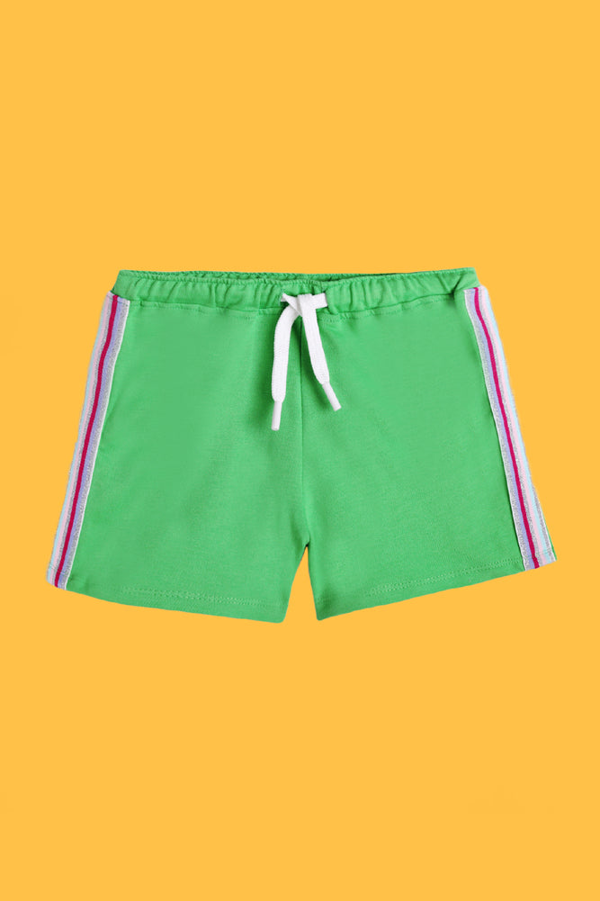 ECRU MELANGE FRILL AND GREEN SIDE TAPE SHORTS (PACK OF 2) - Anthrilo India