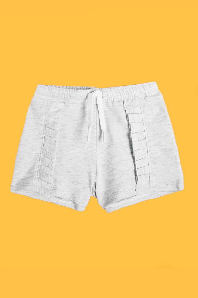 ECRU MELANGE FRILL AND YELLOW SIDE TAPE SHORTS (PACK OF 2) - Anthrilo India