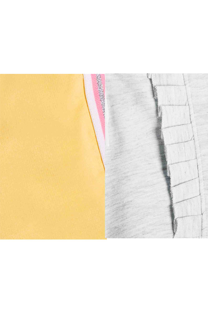 ECRU MELANGE FRILL AND YELLOW SIDE TAPE SHORTS (PACK OF 2) - Anthrilo India