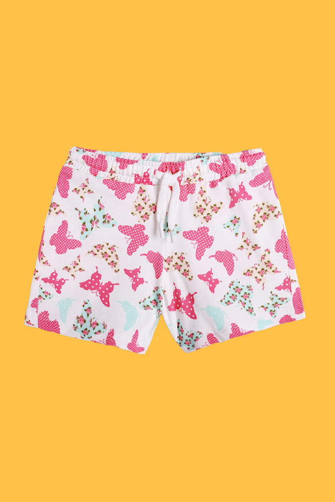 PINK FRILL AND BUTTERFLY WHITE SHORTS (PACK OF 2) - Anthrilo India