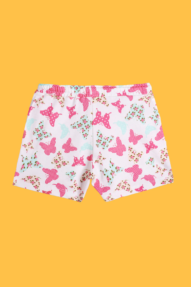 PINK FRILL AND BUTTERFLY WHITE SHORTS (PACK OF 2) - Anthrilo India