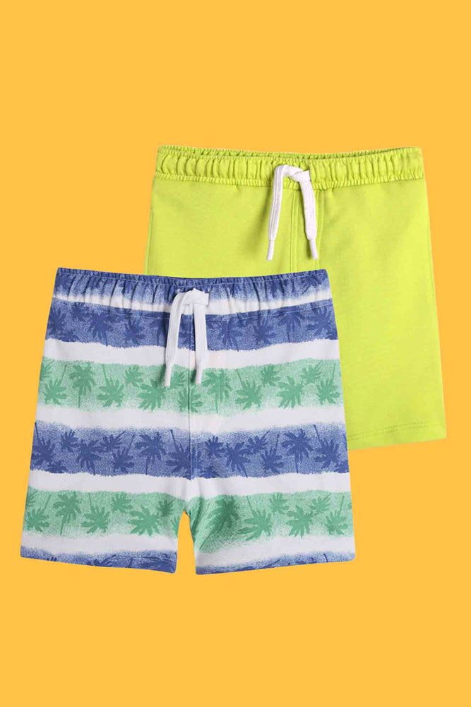 PALM STRIPE AND SUMMER LIME GREEN SHORTS (PACK OF 2) - Anthrilo India