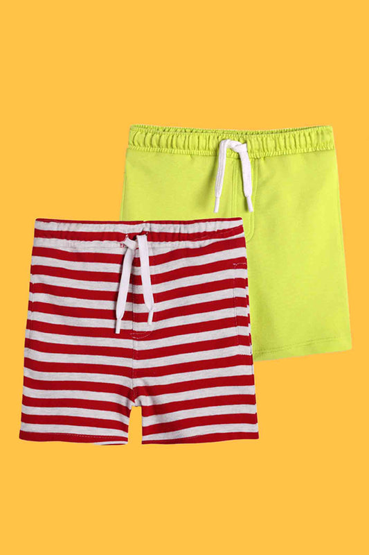 RED STRIPE AND SUMMER LIME GREEN SHORTS (PACK OF 2) - Anthrilo India