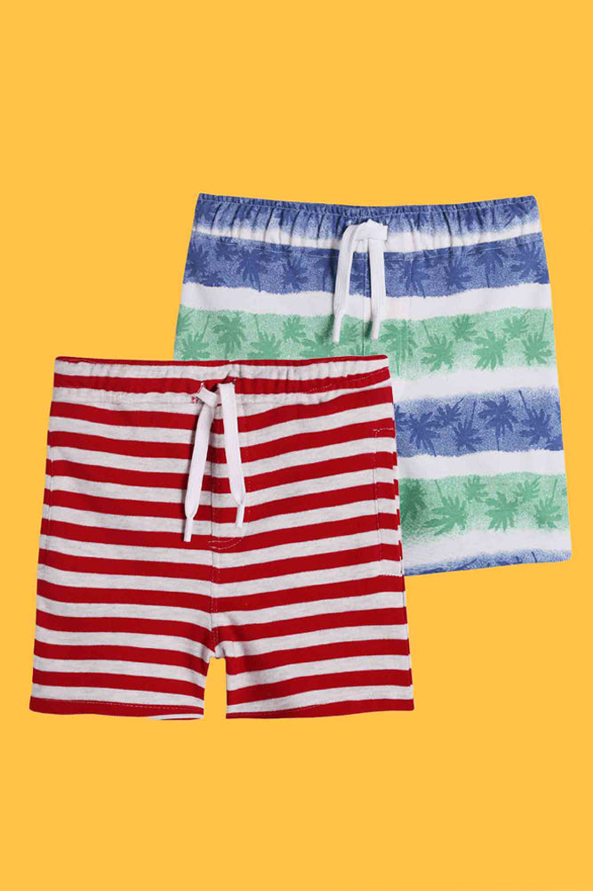 RED STRIPE AND PALM STRIPE SHORTS (PACK OF 2) - Anthrilo India