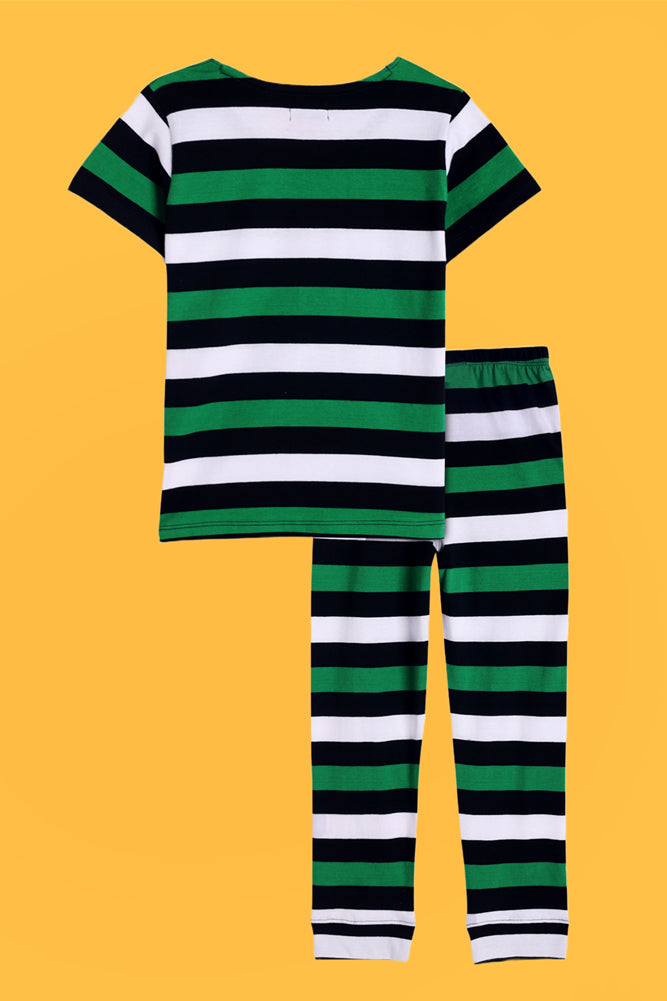 CAMOUFLAGE WHITE AND GREEN STRIPED SHORT SLEEVE PYJAMA SET (PACK OF 2) - Anthrilo India