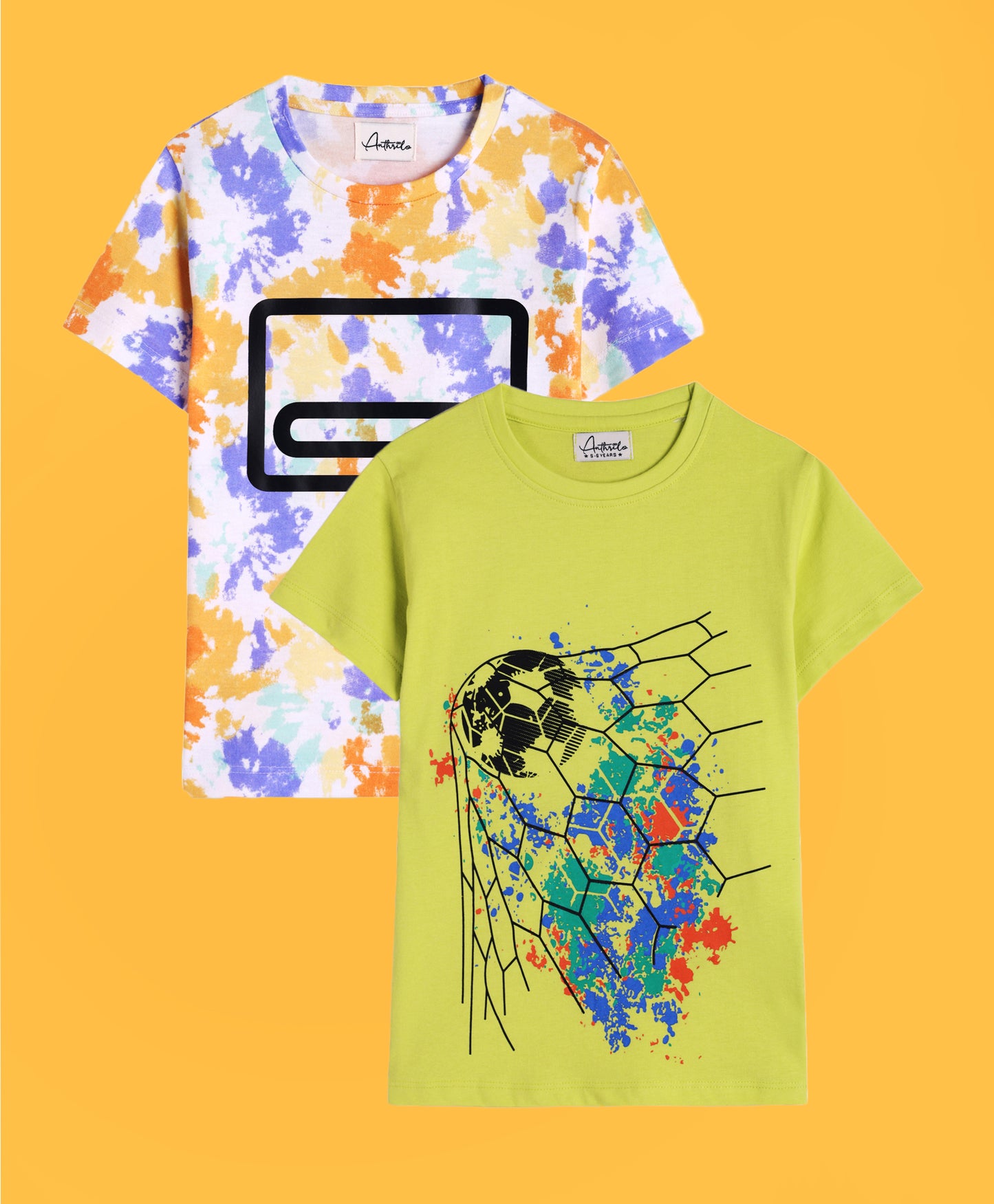 TIE DYE WHITE AND GAMING LIME GREEN T-SHIRT (PACK OF 2)