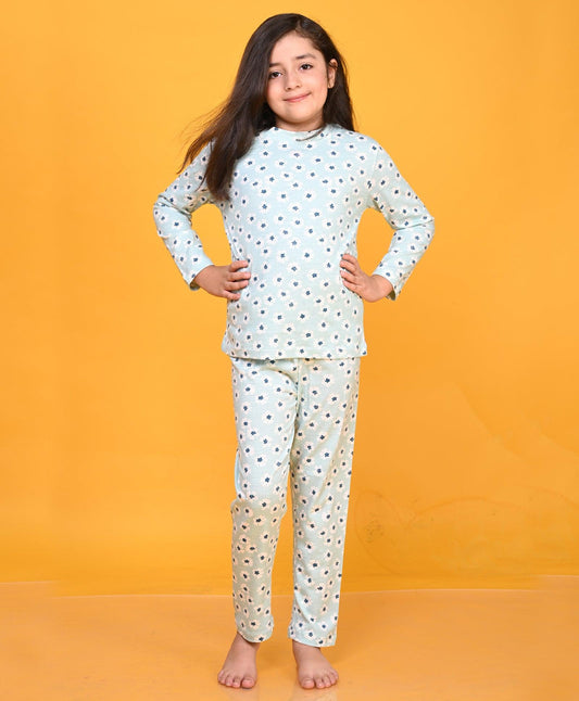 AQUA FLORAL LONG SLEEVE PYJAMA SET - AQUA