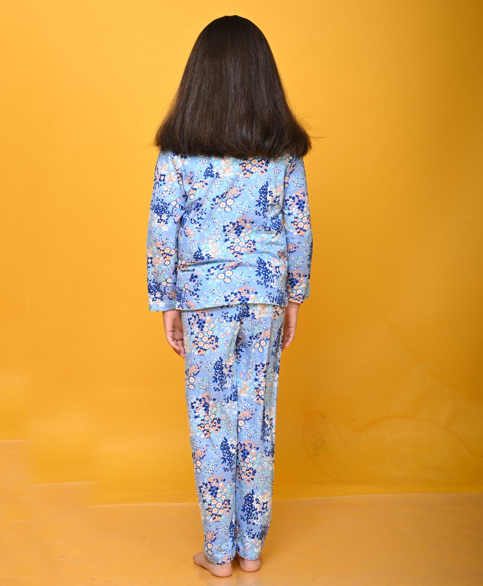 BLUE FLOWERS LONG SLEEVE PYJAMA SET - BLUE - Anthrilo 