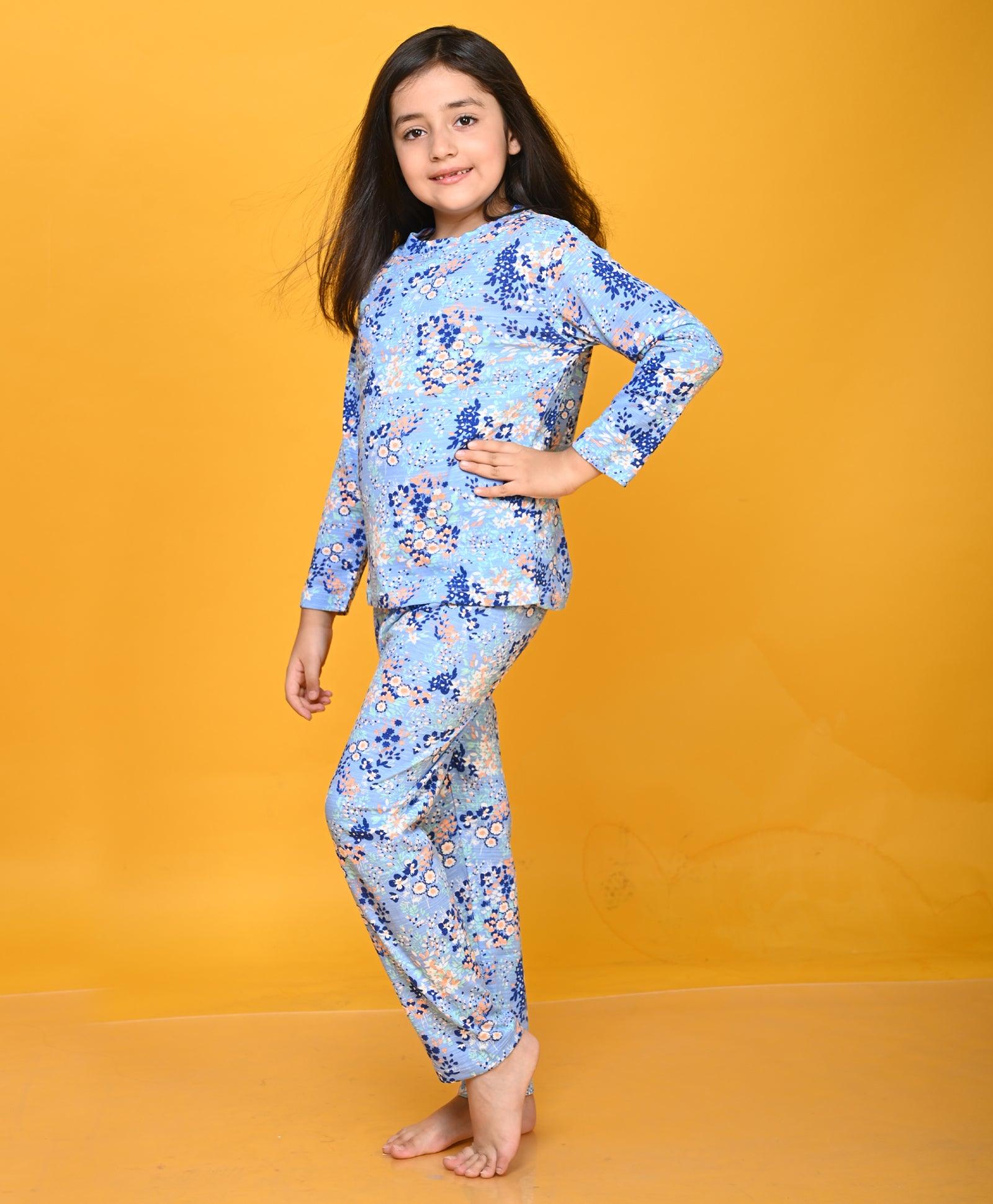 BLUE FLOWERS LONG SLEEVE PYJAMA SET - BLUE - Anthrilo 