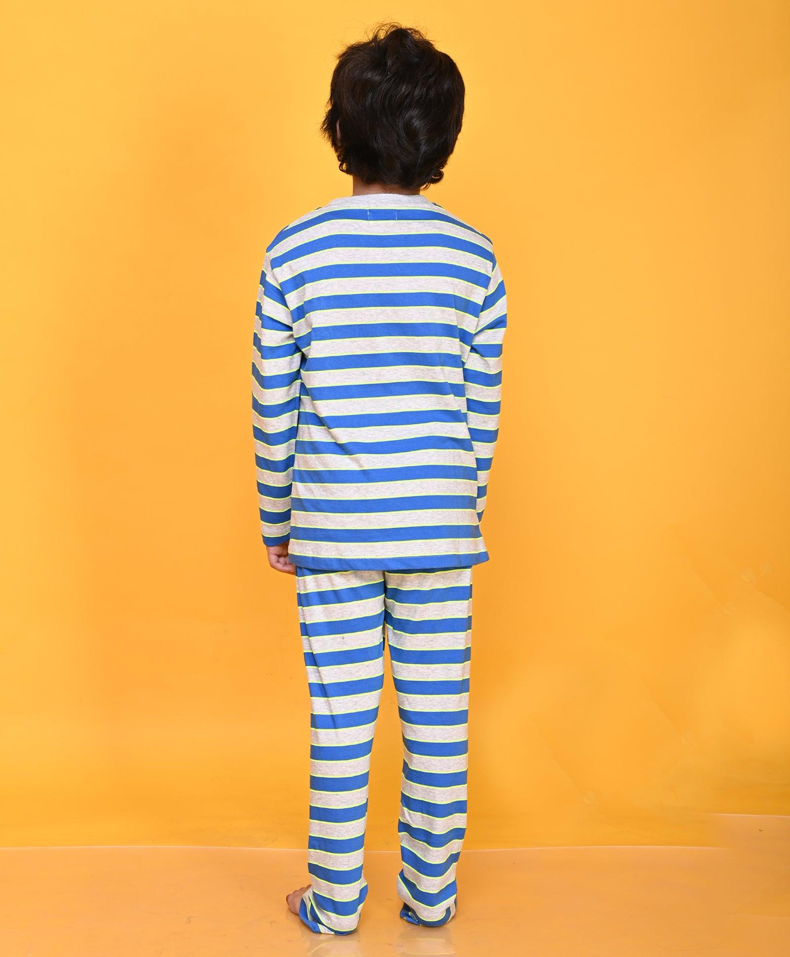 ECRU MELANGE ROYAL NEON STRIPE PYJAMA SET - ECRU - Anthrilo 