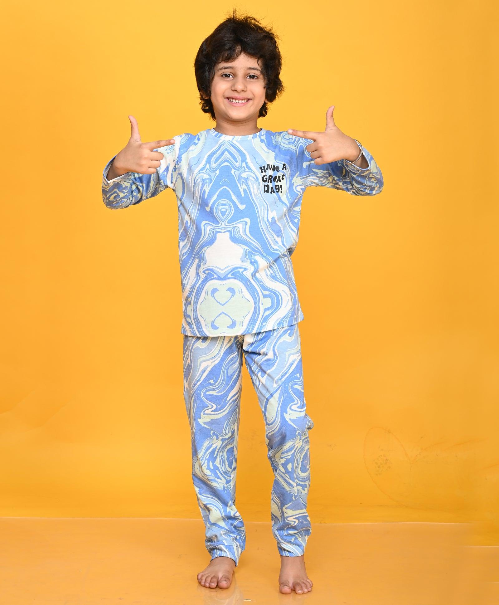 MARBLING BLUE LONG SLEEVE PYJAMA SET - BLUE - Anthrilo 