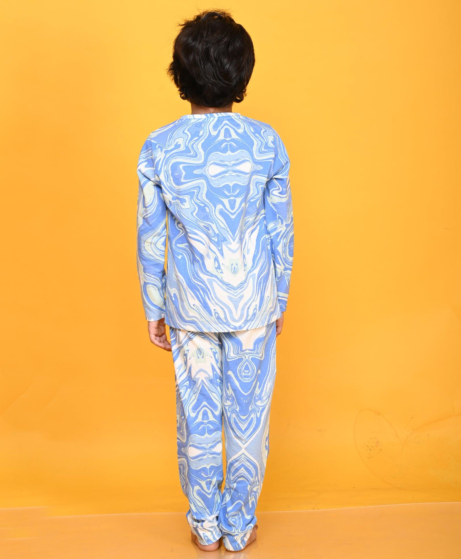 MARBLING BLUE LONG SLEEVE PYJAMA SET - BLUE - Anthrilo 