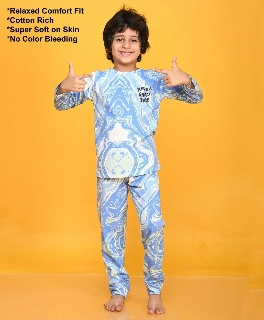 MARBLING BLUE LONG SLEEVE PYJAMA SET - BLUE - Anthrilo 