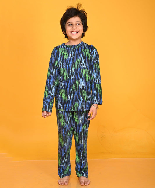 TROPICAL STRIPE LONG SLEEVE PYJAMA SET - ROYAL