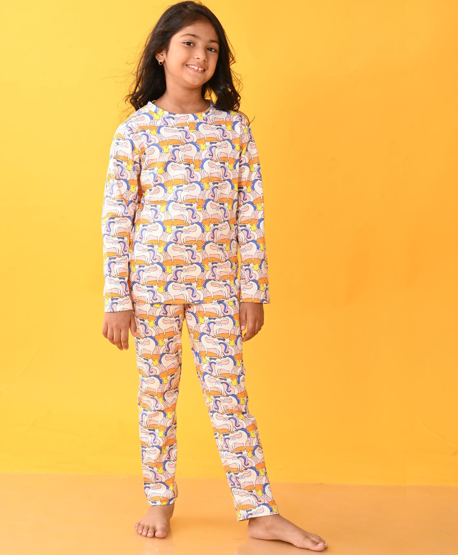 UNICORN RAINBOW LONG SLEEVE PYJAMA SET - WHITE - Anthrilo 