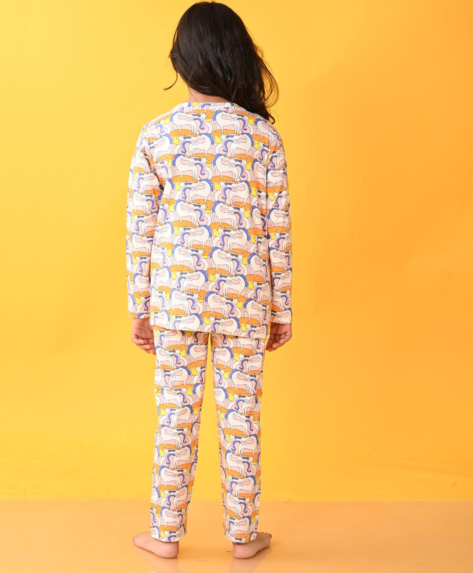 UNICORN RAINBOW LONG SLEEVE PYJAMA SET - WHITE - Anthrilo 