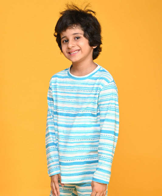 BLUE DOTTED LONG SLEEVE T-SHIRT - BLUE - Anthrilo 