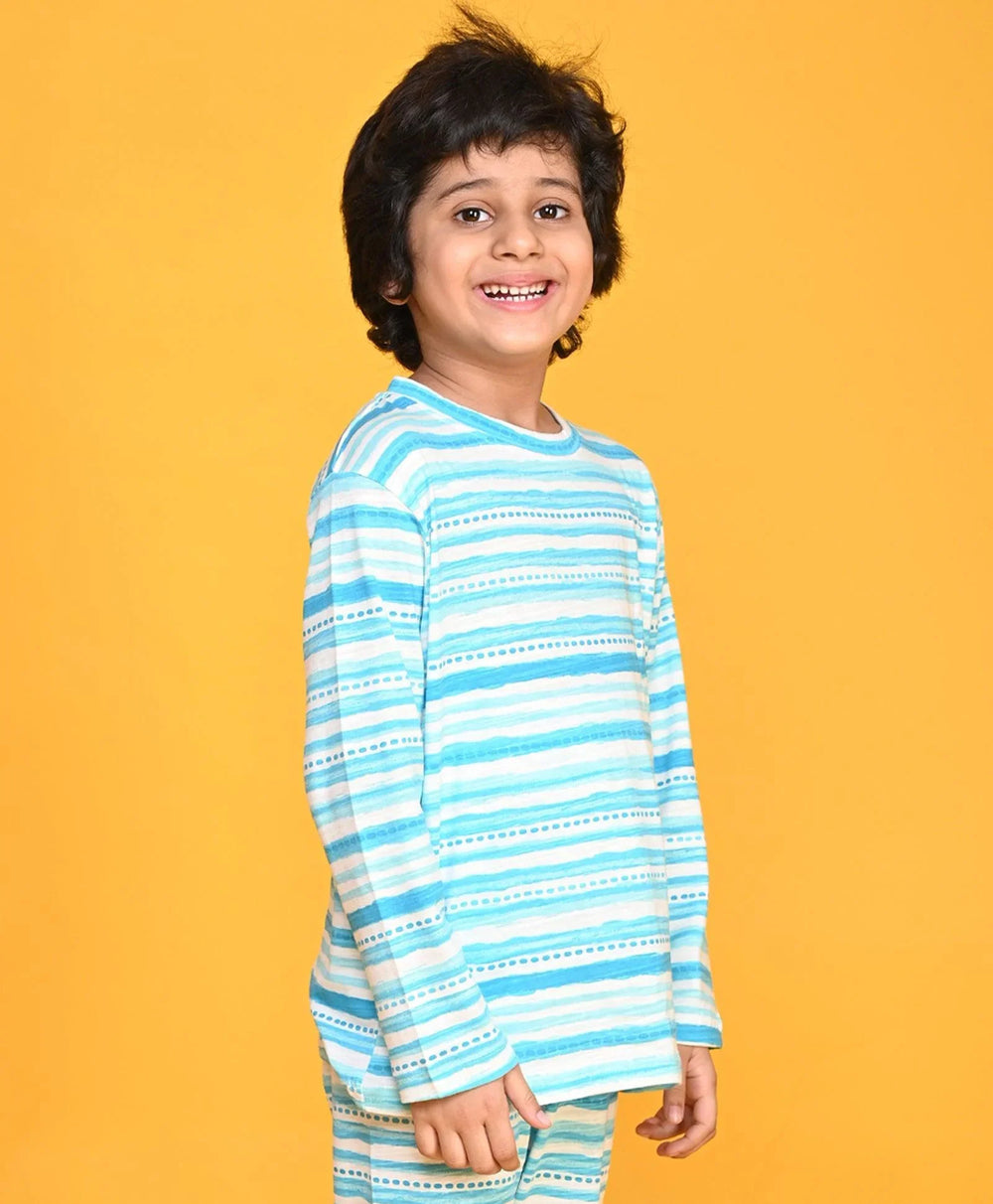 BLUE DOTTED LONG SLEEVE T-SHIRT - BLUE - Anthrilo 