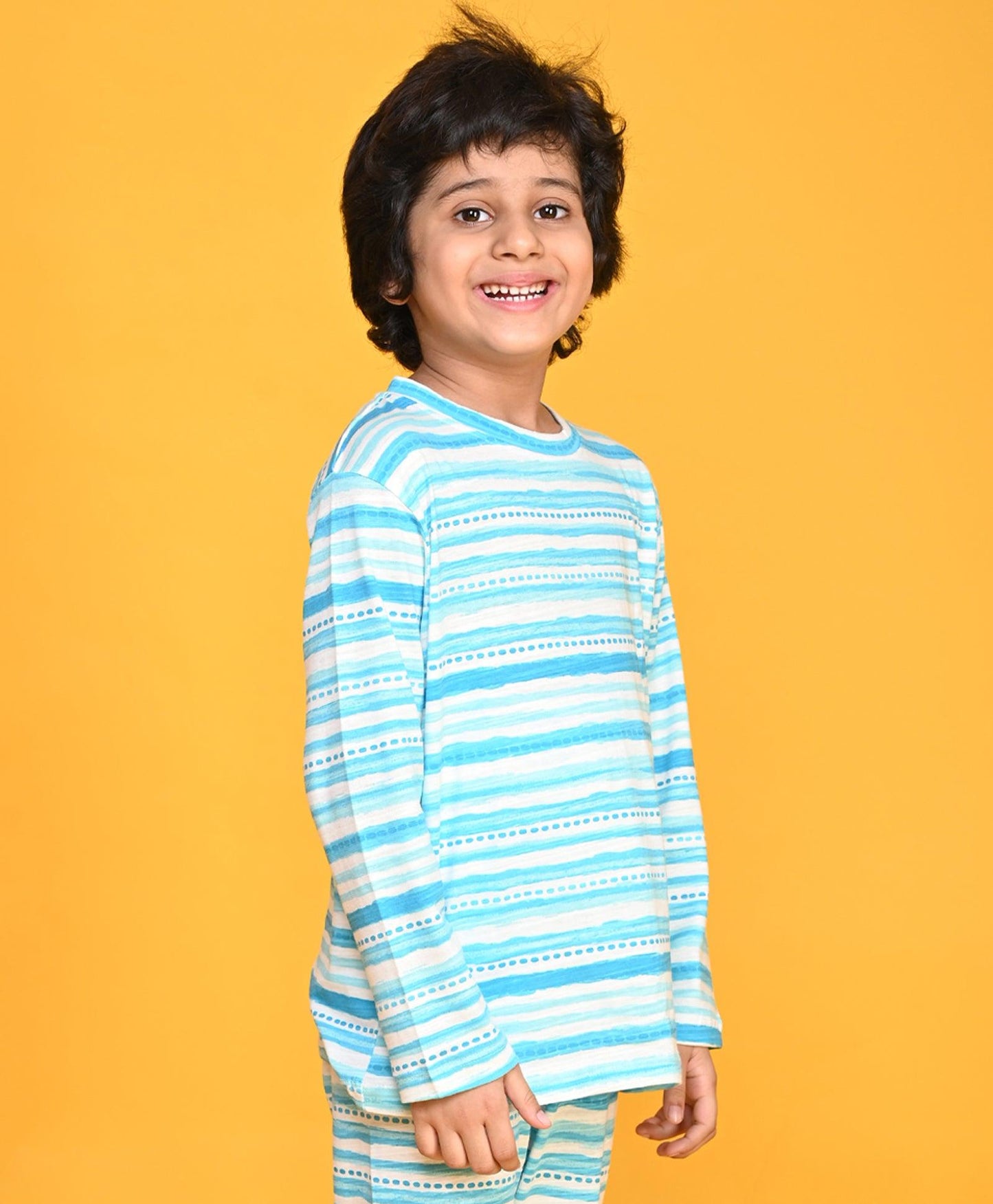 BLUE DOTTED LONG SLEEVE T-SHIRT - BLUE