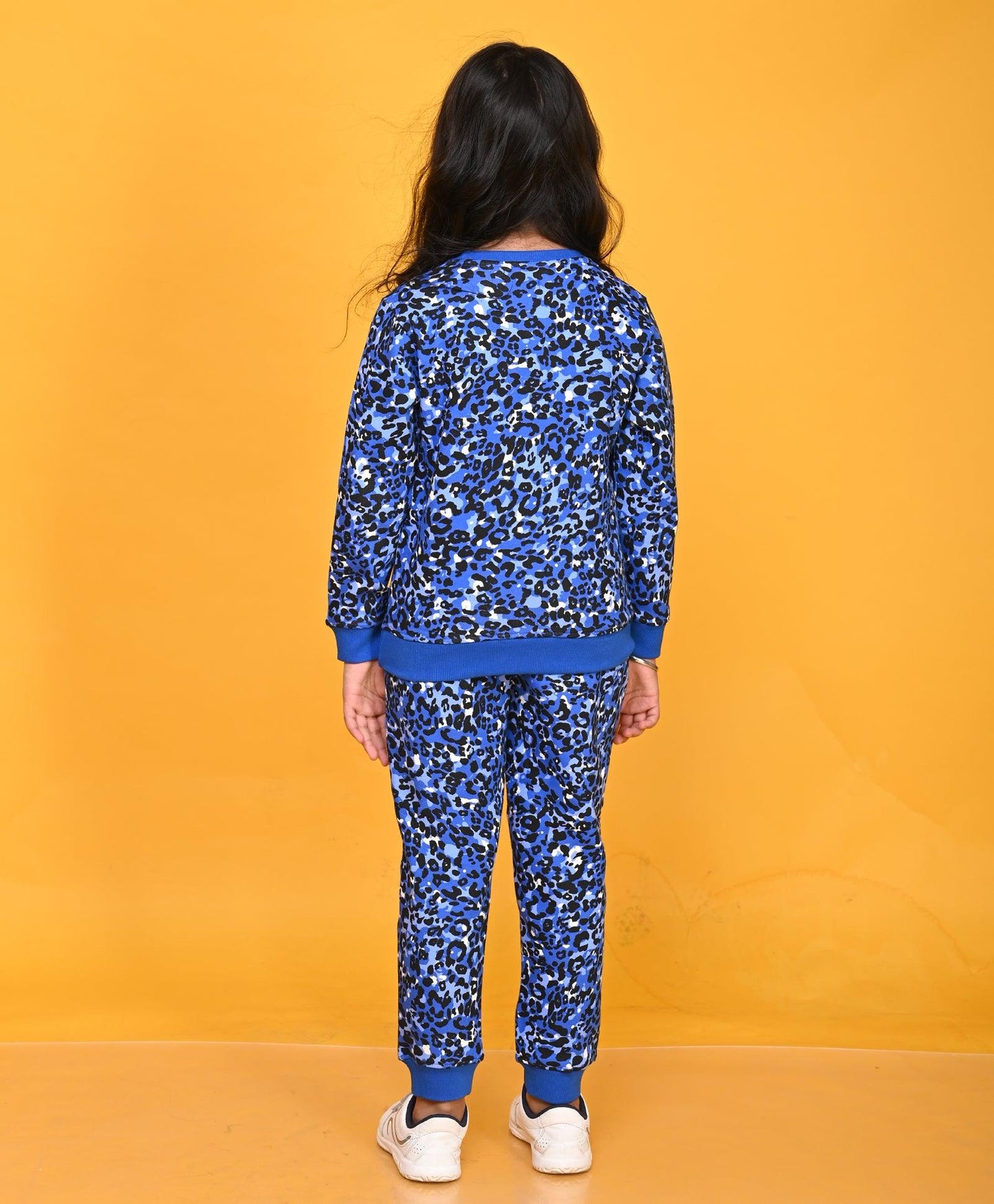 LEOPARD BLUE GIRLS SWEATSHIRT JOGGER SET - BLUE