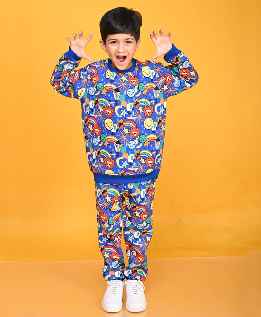 ANIMAL BLUE FLEECE SWEATSHIRT JOGGER SET - BLUE - Anthrilo 