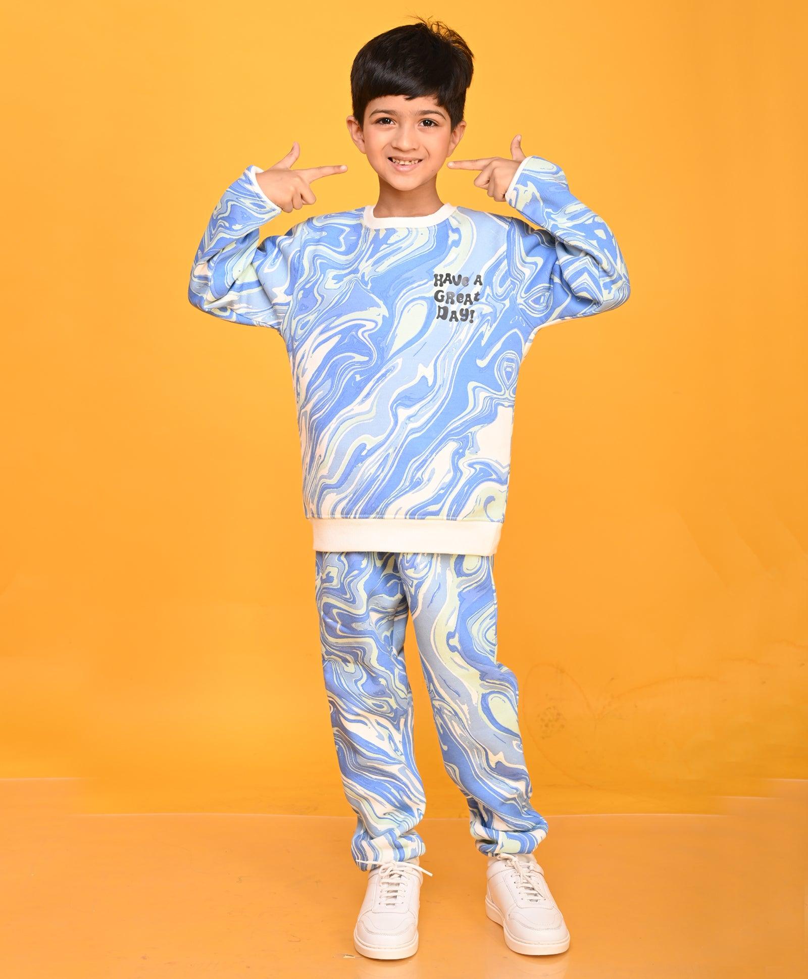 MARBLING BOYS FLEECE SWEATSHIRTJOGGER SET - BLUE - Anthrilo 