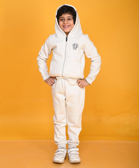 ECRU MELANGE ZIPPER HOODIE JOGGER SET - ECRU