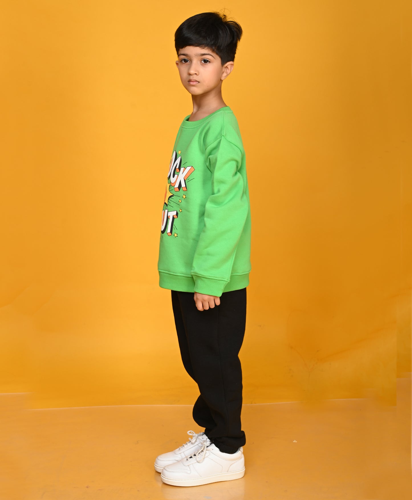 GREEN KNOCK OUT BOYS SWEATSHIRT JOGGER SET - GREEN/BLACK