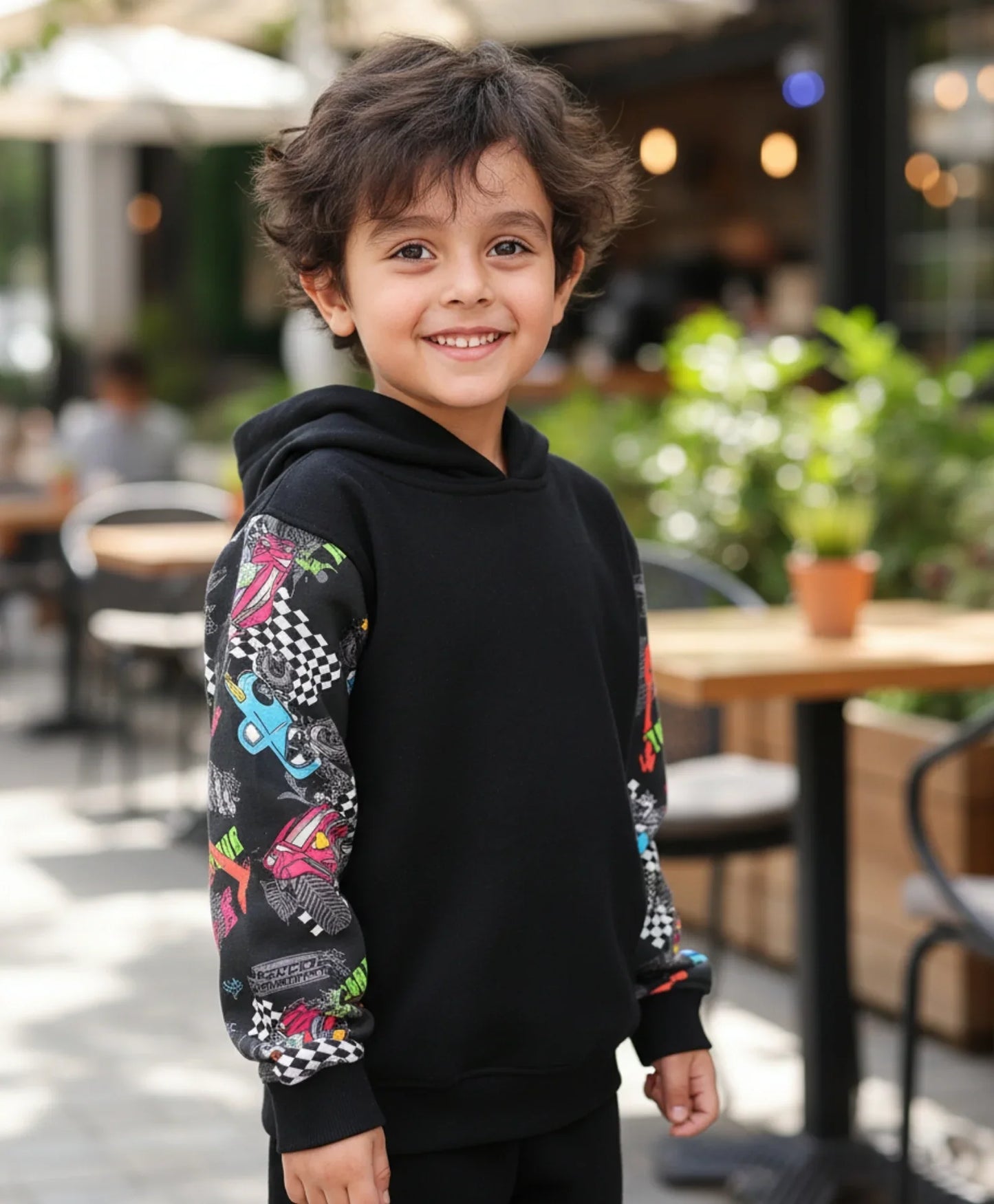 TRUCK BLACK COLOR BLOCK BOYS HOODIE JOGGER SET - BLACK