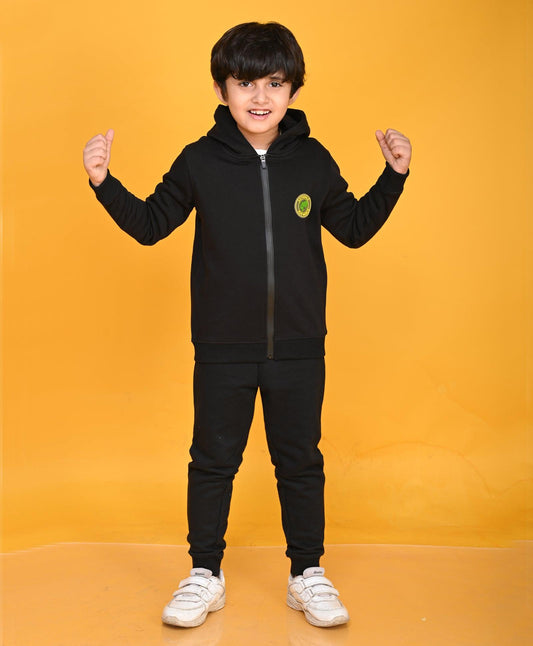 BLACK FULL ZIPPER BOYS HOODIE JOGGER SET - BLACK - Anthrilo 