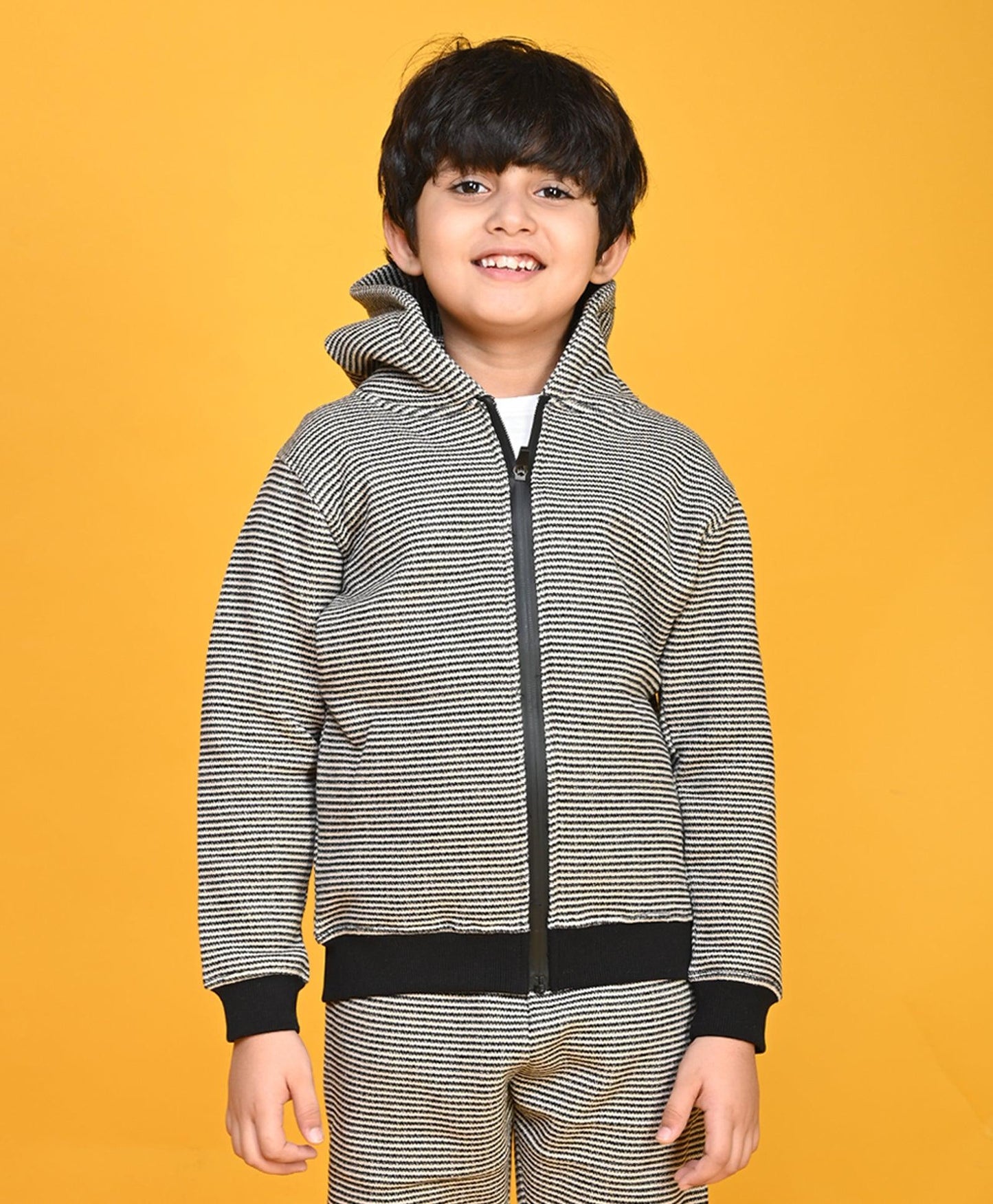 BLACK BEIGE BOYS FLEECE HOODIE - BLACK