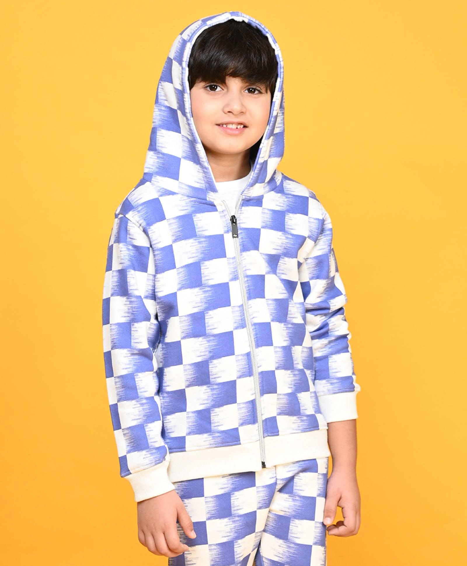 CHECK BLUE BOYS ZIPPER HOODIE - BLUE - Anthrilo 