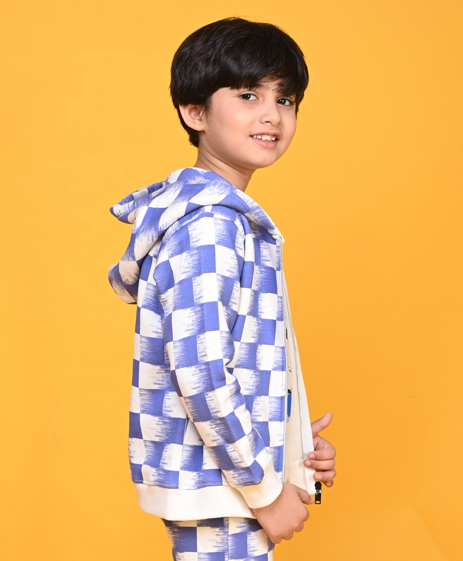 CHECK BLUE BOYS ZIPPER HOODIE - BLUE - Anthrilo 