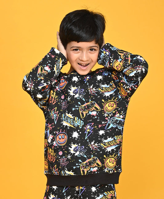 LEVEL UP BOYS FLEECE SWEATSHIRT - BLACK - Anthrilo 