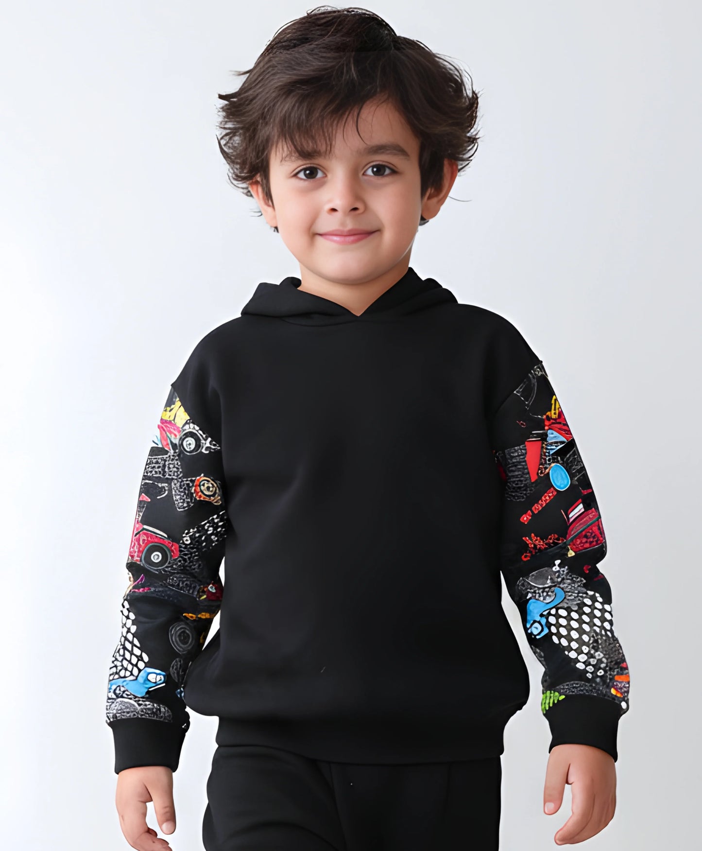 TRUCK BLACK COLOR BLOCK BOYS FLEECE HOODIE - BLACK - Anthrilo 