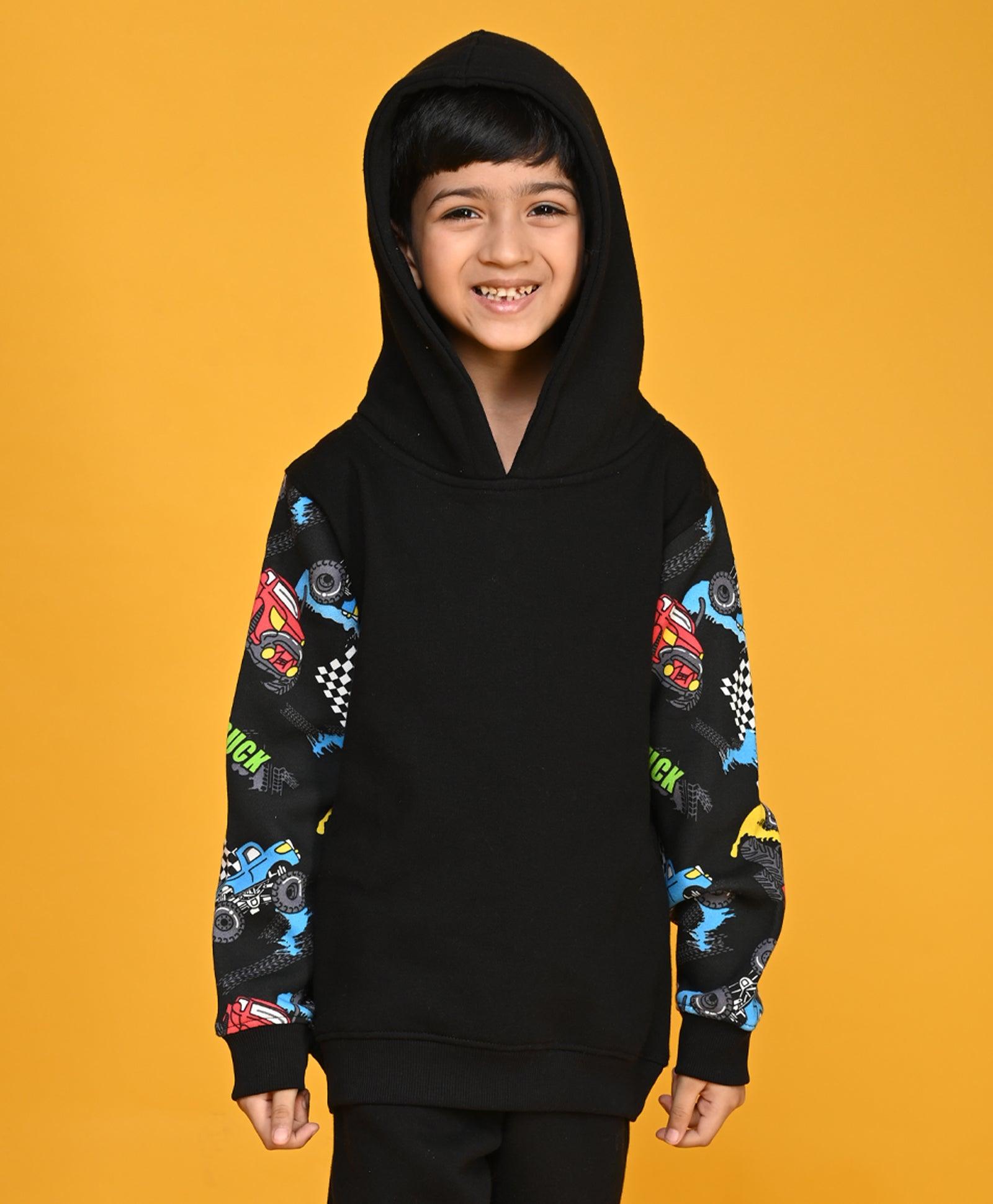 TRUCK BLACK COLOR BLOCK BOYS FLEECE HOODIE - BLACK - Anthrilo 