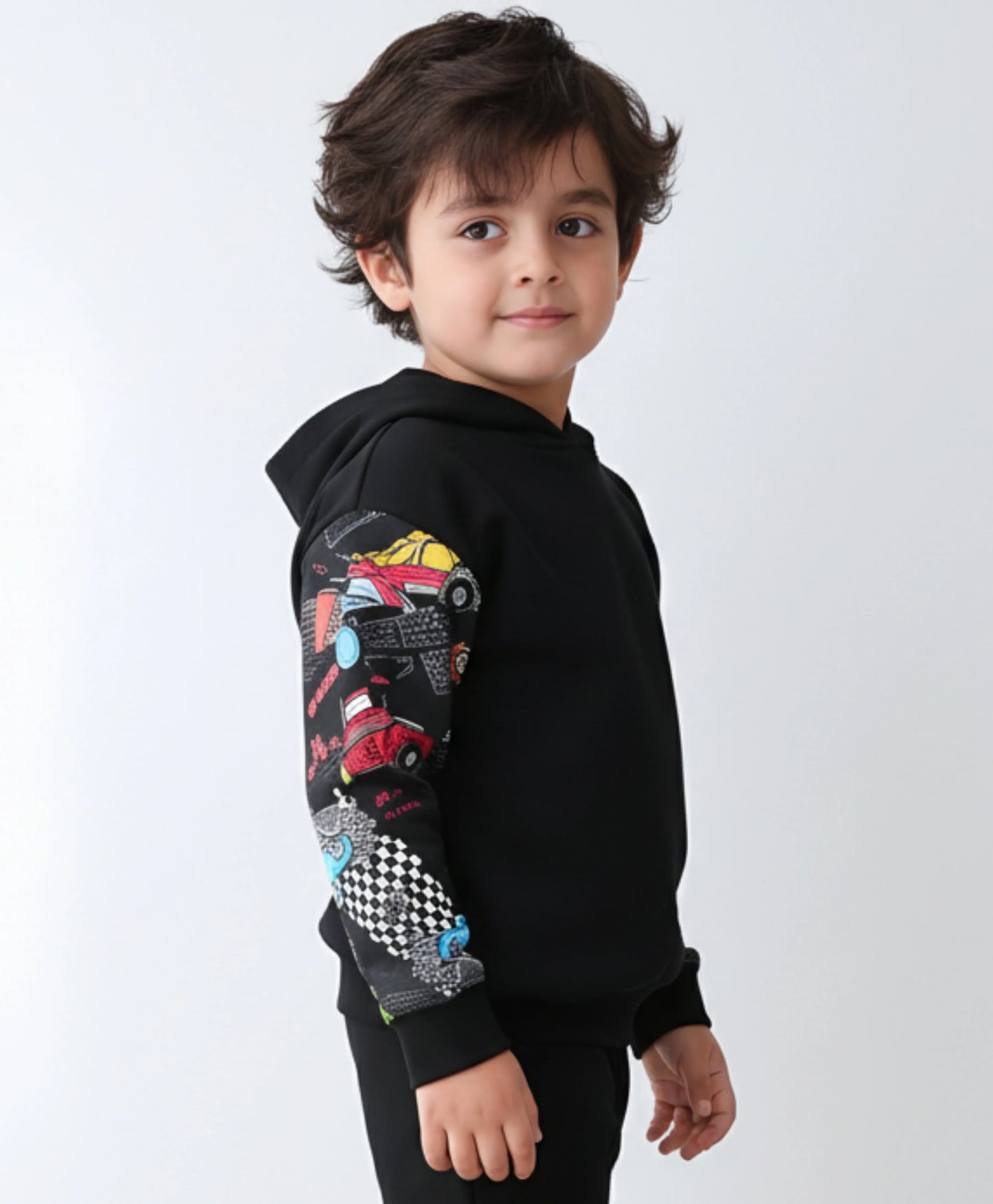 TRUCK BLACK COLOR BLOCK BOYS FLEECE HOODIE - BLACK - Anthrilo 