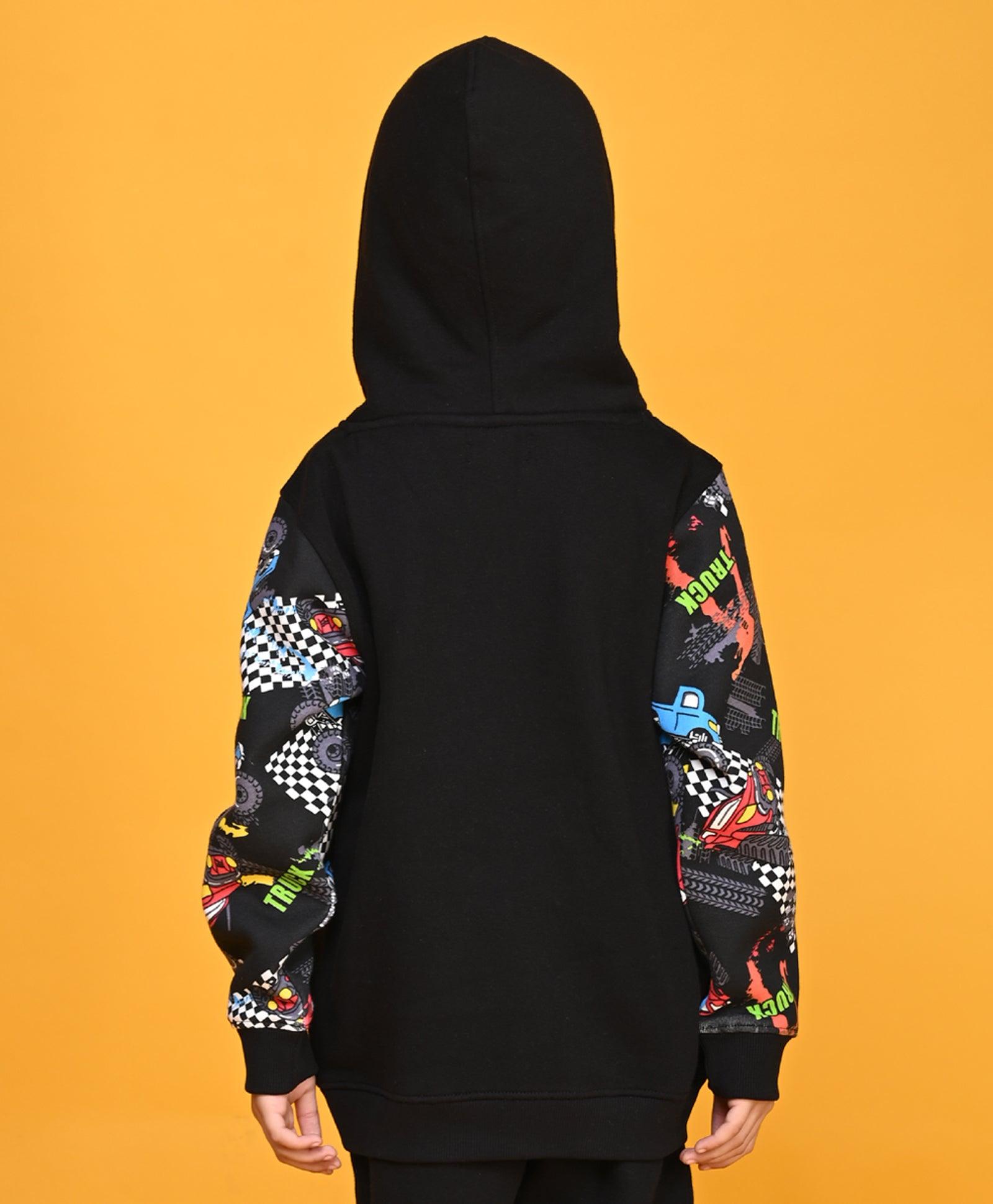 TRUCK BLACK COLOR BLOCK BOYS FLEECE HOODIE - BLACK - Anthrilo 
