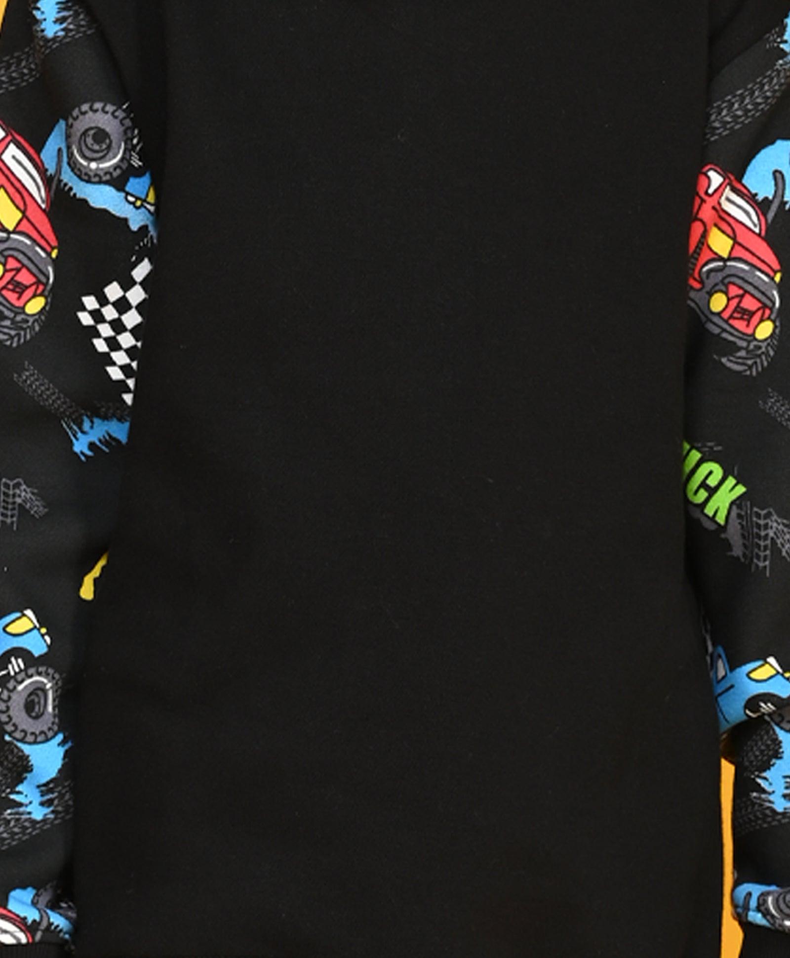 TRUCK BLACK COLOR BLOCK BOYS FLEECE HOODIE - BLACK - Anthrilo 