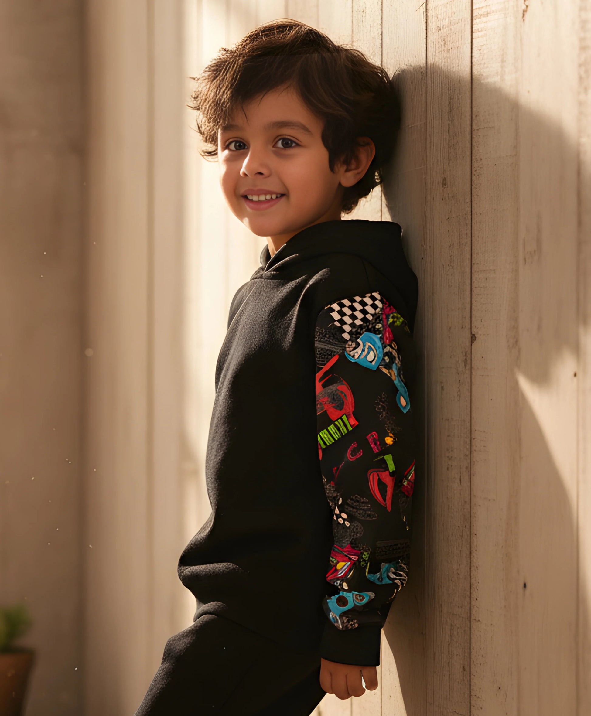 TRUCK BLACK COLOR BLOCK BOYS FLEECE HOODIE - BLACK - Anthrilo 