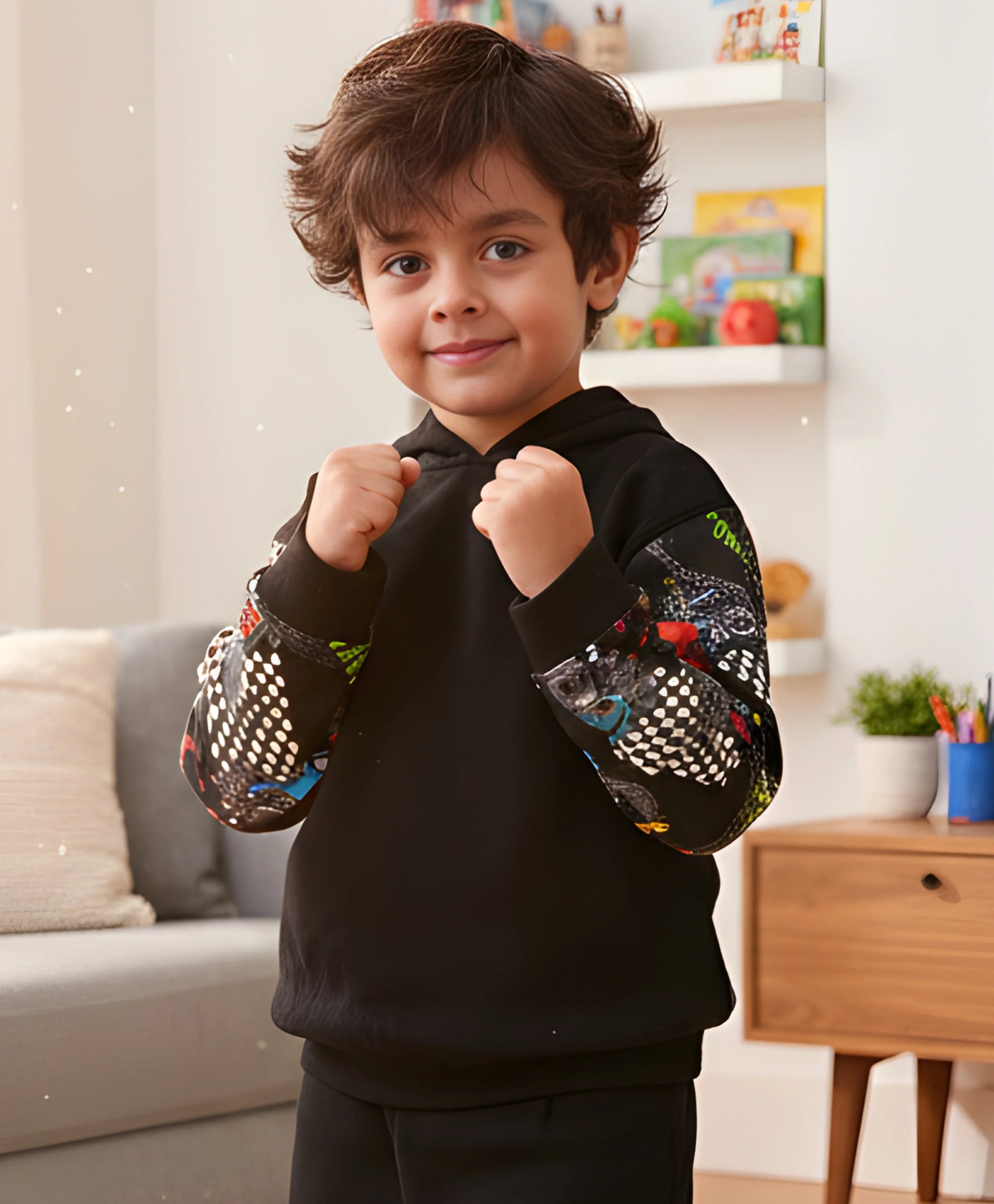 TRUCK BLACK COLOR BLOCK BOYS FLEECE HOODIE - BLACK - Anthrilo 