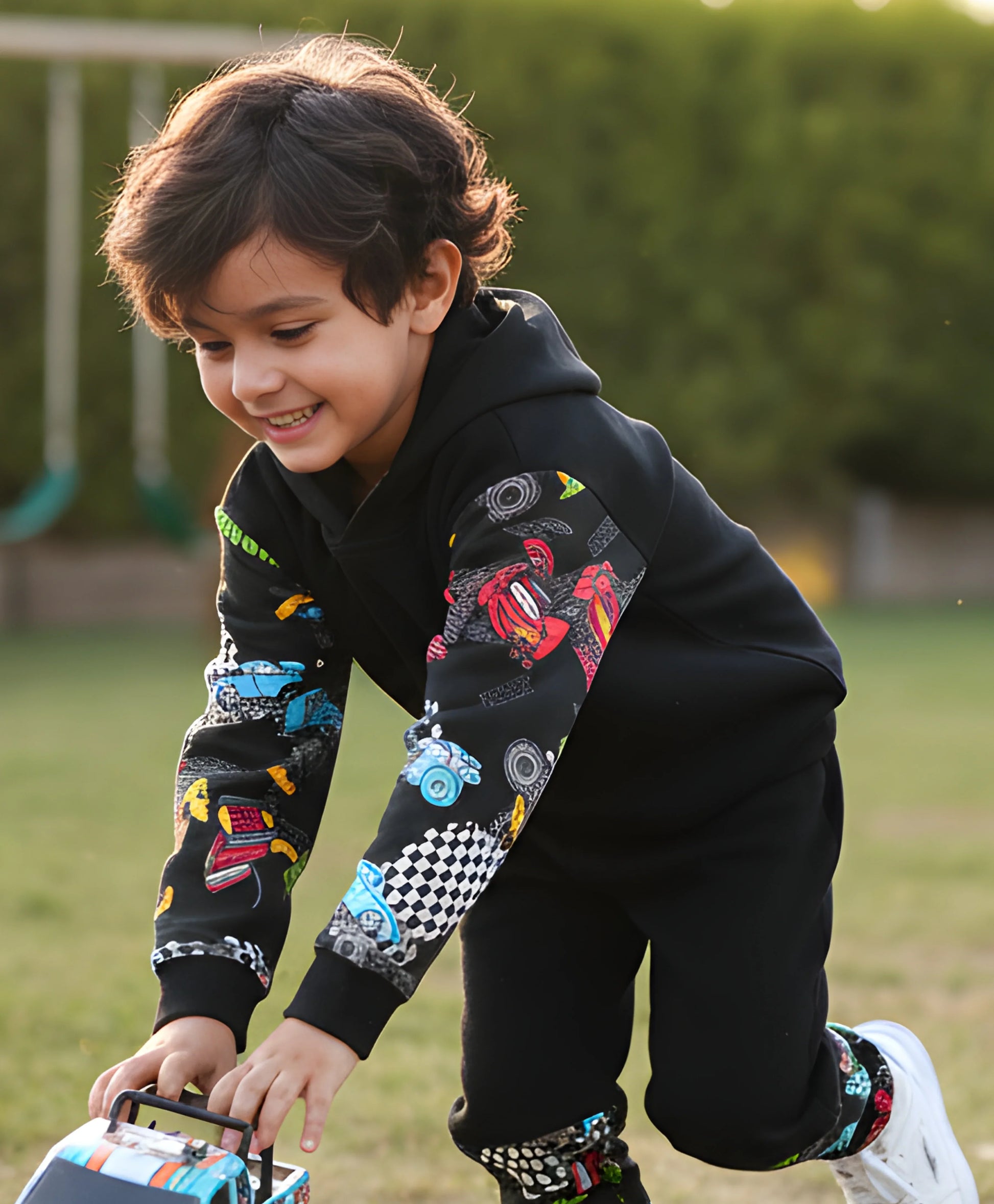 TRUCK BLACK COLOR BLOCK BOYS FLEECE HOODIE - BLACK - Anthrilo 