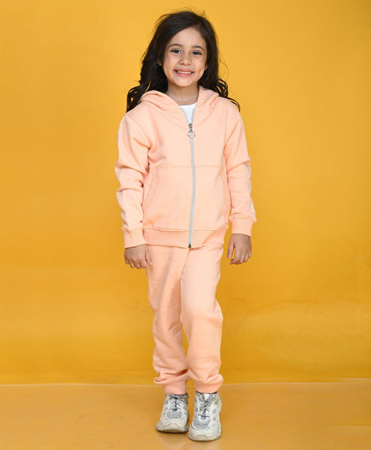 PINEAPPLE PEACH GIRLS ZIPPER HOODIE JOGGER SET - PEACH